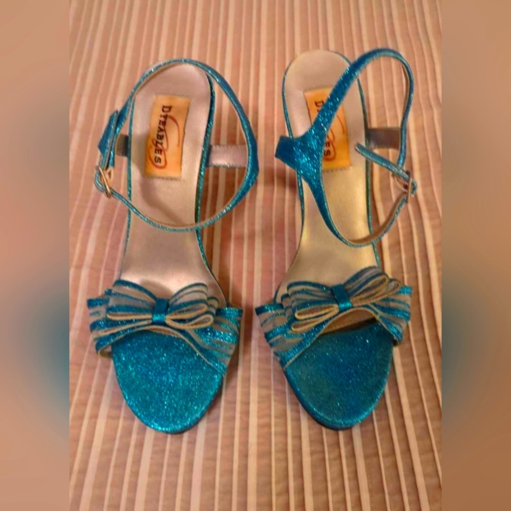 Blue Glitter High Heels with Bow